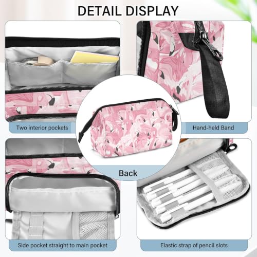 Image of Pink Flamingo Print Pencil Case Pouch Big Capacity Pencil Bag Box Organizer Pen Case with Compartmens Stationery Organizer for Girls Boys Women School College Office