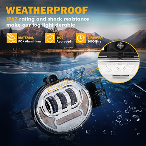 Image of Auxbeam New Upgraded LED Fog Lights Lamp Replacement for Dodge Ram 1500 2002-2008 Dodge Ram 2500 /3500 2003-2009 Durango Truck 2005 2006 with DRL&Turn Signal DOT Approved, Chrome 2pcs