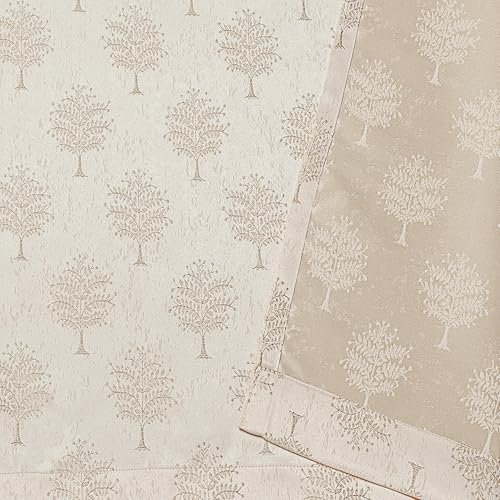 Image of Yellow Weaves 2 Pcs Jacquard Tree Eyelet Window Curtain - Perfect for Home, Office, Bedroom, Living Room & Balcony - 5 Feet (Beige)