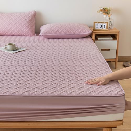 Draps de qualité hôtelière de luxe pour lit double rose 120x200 cm avec housse protectrice
