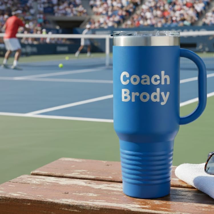 Personalized 40 Oz Tumbler with Handle and Straw, Custom Etched with Names | Stainless Steel | Travel Coffee Tumbler | Customized Laser Engraved - Image 6