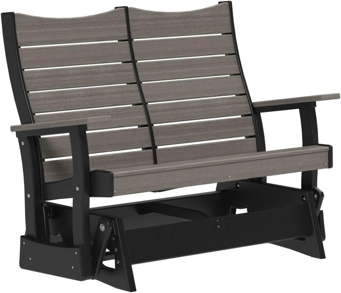 LuxCraft 4' Contour Glider Chair - Amish-Made Outdoor Glider in HDPE Poly Lumber – Ergonomic Patio & Porch Rocking Glider – Weather-Resistant Poly Lumber Seating (Brazilian Walnut)
