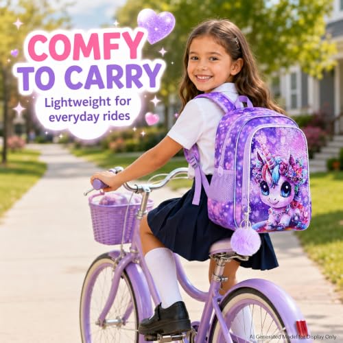 Image of 3Pcs Unicorn Backpack for Girls, 16 inch Kids Bookbag with Lunch Box，School Backpacks for Elementary Preschool Kindergarten (Purple)