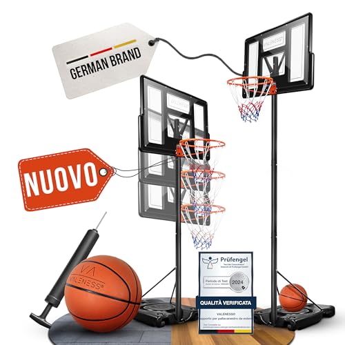 Canestro da basket outdoor regolabile [135–305 cm], stand resistente alle intemperie, modello professionale con pallone e pompa per bambini e adulti (Professionale 135–305 cm)