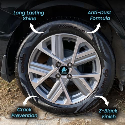 Image of KRAKIN Tyre Shine Gel (500ml) & Microfiber Combo | Gives Tyre Wet & Glossy Look | Tyre Polish for Zero Dust Attraction & Streak-Free Black Finish