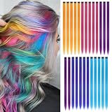 Colored Clip in Hair Extensions for Girls 25 pcs Straight Fashion Hairpieces for Party Highlights (5 maka colors,Lake Blue,Rose red,Orange yellow,Purple,Blue)