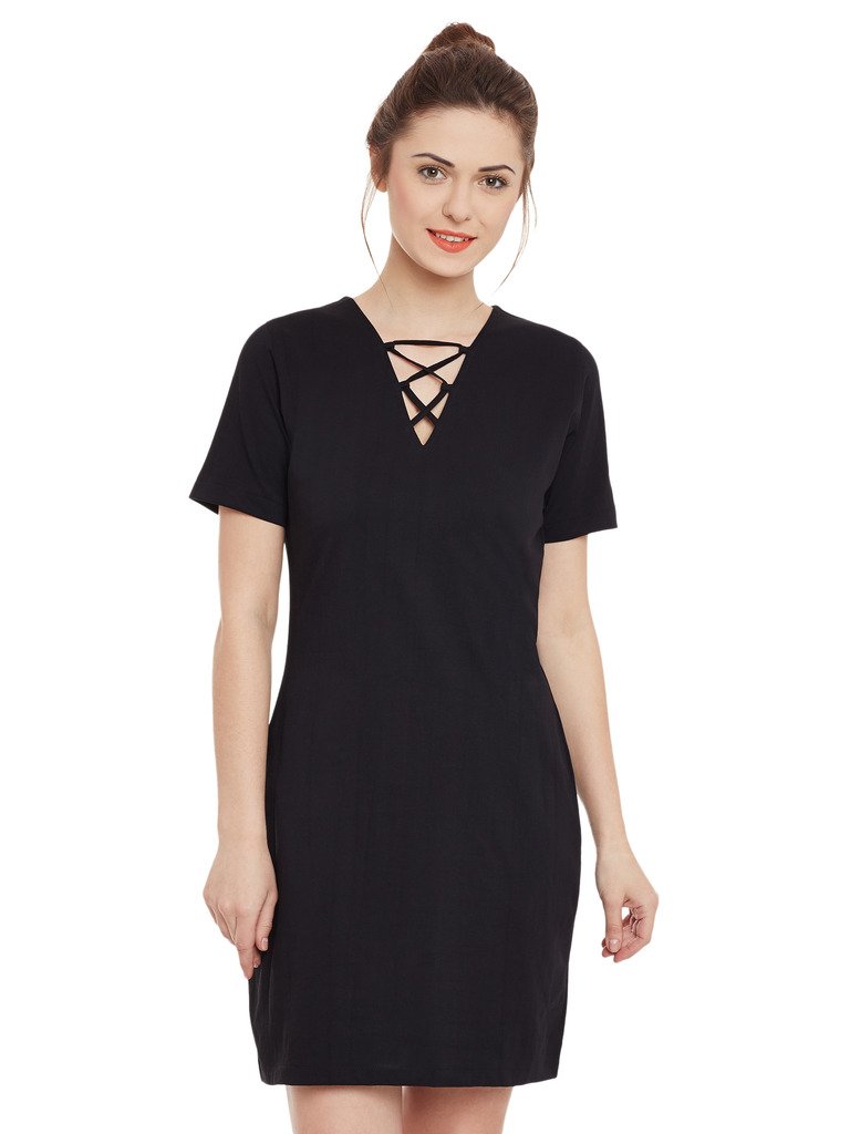 Miss Chase Women's Maroon Criss-Cross Neck Bodycon Dress