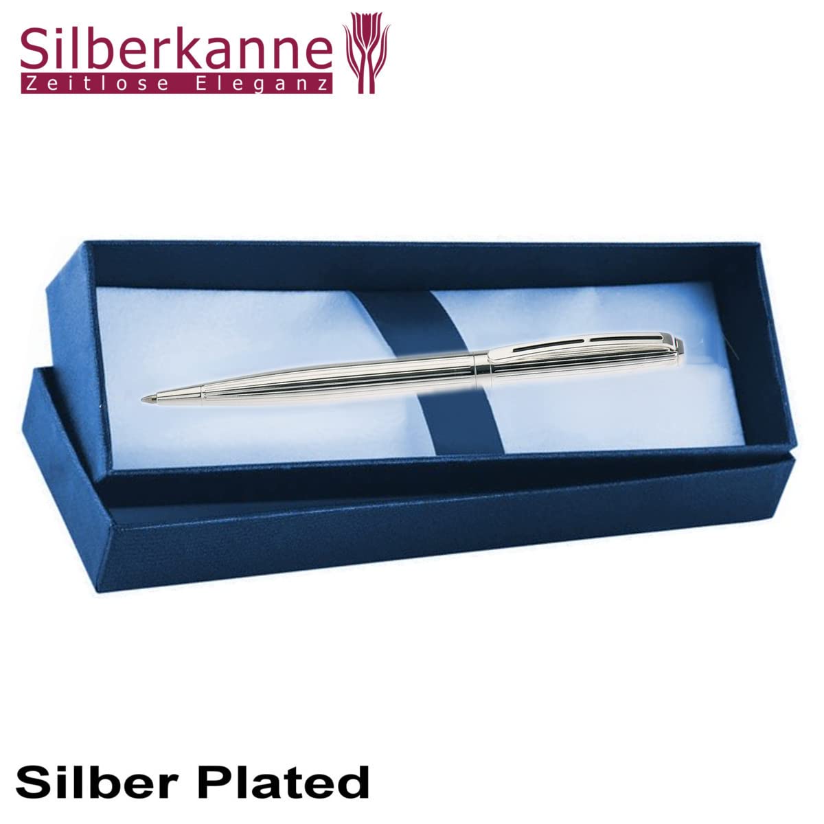 Kugelschreiber Deluxe, 14cm, Silber plattiert, Premium Design, exzellente Verarbeitung, inkl. Geschenkverpackung