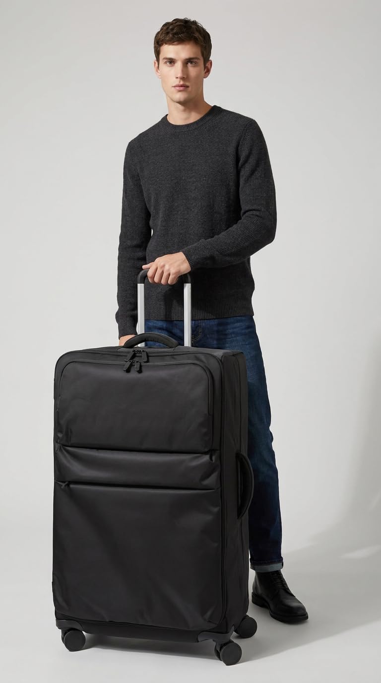 Soft Shell - Valigia da viaggio espandibile con serratura TSA, 8 ruote girevoli, manico telescopico, tasche frontali con cerniera, interno organizzato, valigia leggera Moses grande