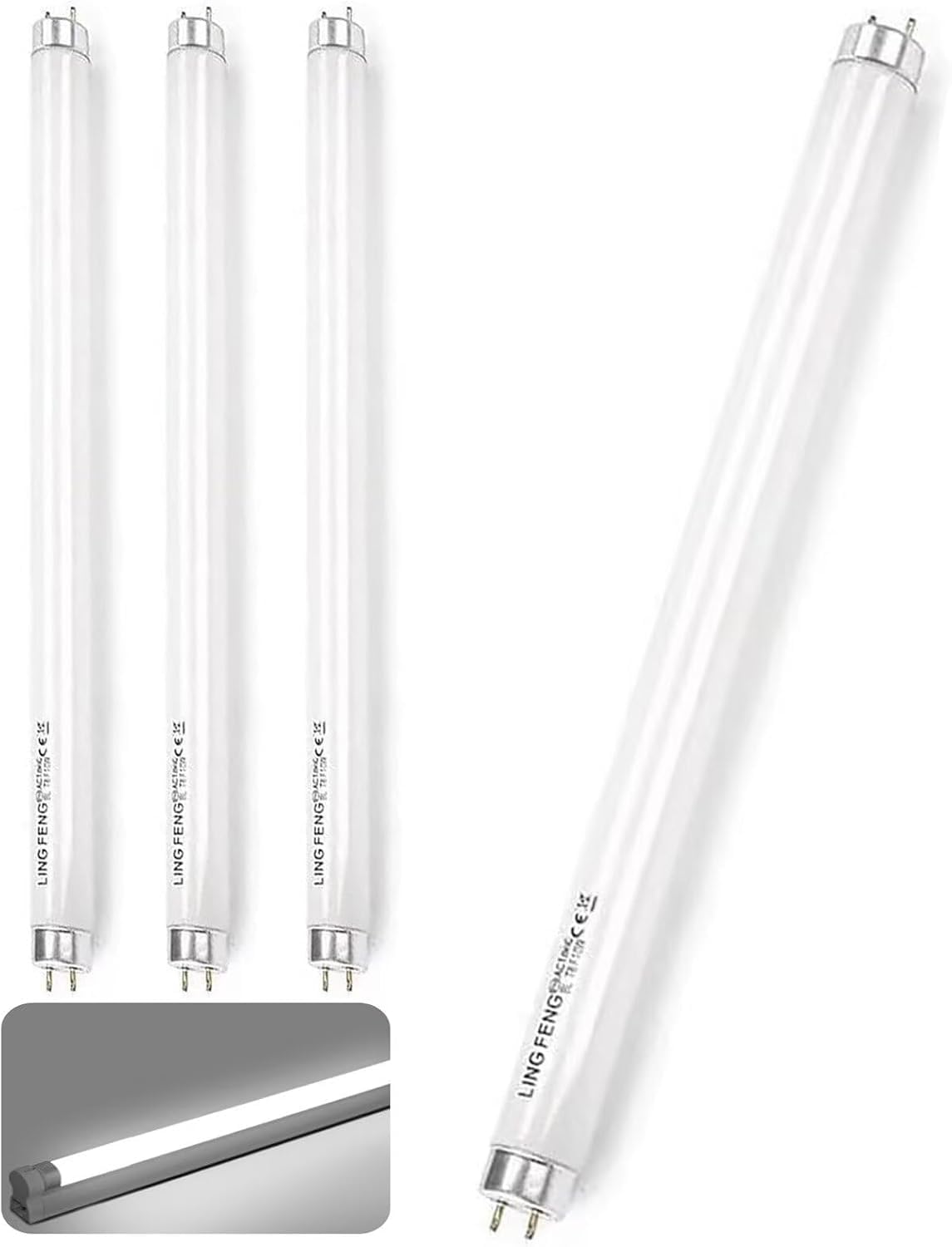 Paquete De 4 Tubos Fluorescentes T8 De 15W, Tubo CFL 450mm, Blanco Frío 6500K, 1100 LM, Casquillo G13, Lámpara De Bajo Consumo, Luz De Emergencia De Bajo Consumo Para Cocina, Baño, Armario Y Garaje