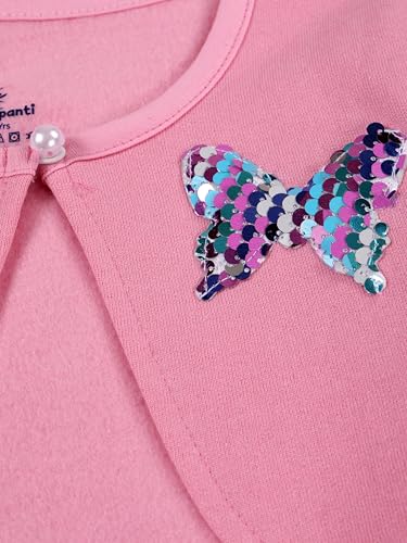 Image of KiddoPanti Girls Fleece Crop Length Shrug | Cotton Poly Fleece Fabric |Sequin Patch on Chest | Front Open Pearl Button Closure | Crop Length, Full Sleeve | Lightweigth & Breathable Girls Shrug