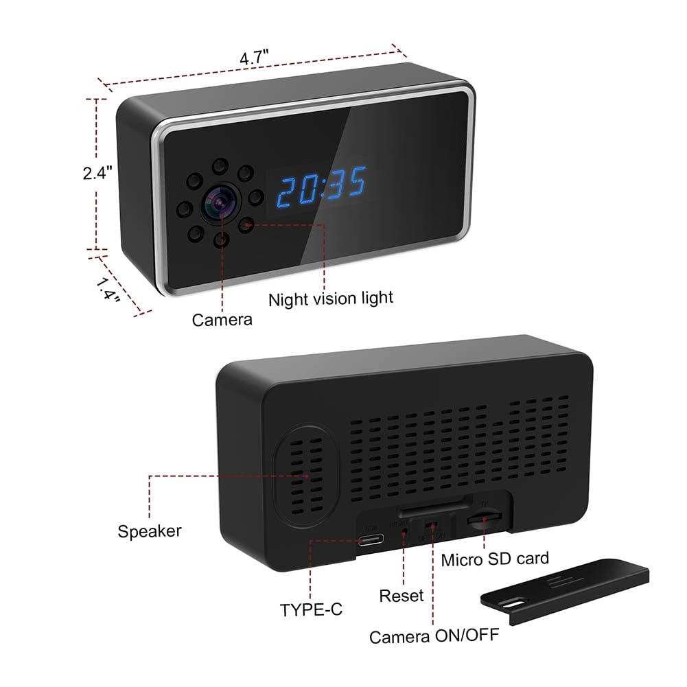 Mini Caméra Horloge WiFi Full HD 4K avec Contrôle sans Fil Vision Nocturne Enregistreur Vidéo DV Caméscope Vision Nocturne Audio Bidirectionnelle Moniteur