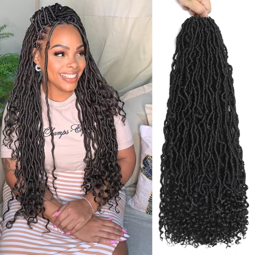 Faux Locs with Curly Ends 24 inch Faux Locs Crochet Hair 7 Packs Soft Locs with Curly Ends 12 Strands Pre looped Crochet Hair Extensions 1B