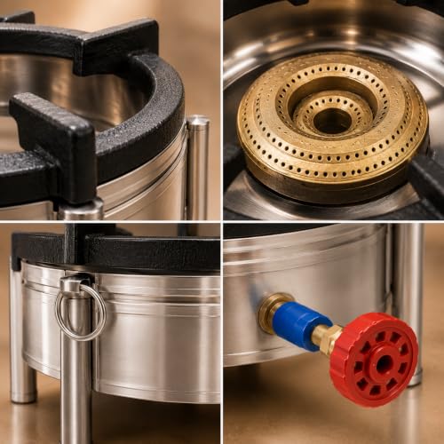 Image of Round Catering Burner 10x10 Inch Heavy Duty LPG Gas Stove Commercial Cooktop for Hotel Restaurant Kitchen