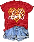 Game Day Outfits Shirts Women O-Neck Sunday Football Graphic Tee Tops Funny Football Game Day Casual Shirts(Large,A-Red)