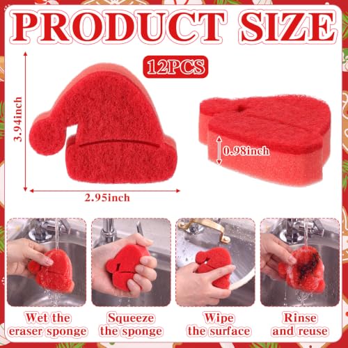 Image of Tioncy 12 Pack Christmas Hat Kitchen Sponges Bulk Red Christmas Hat Dual Sided Scrubber Sponges Dishwashing Kitchen Cleaning Accessories for Home Decor Household Supplies