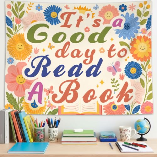 Fungarth Boho Cute Floral Reading Classroom Tapestry Backdrop 60 x 44 Inch