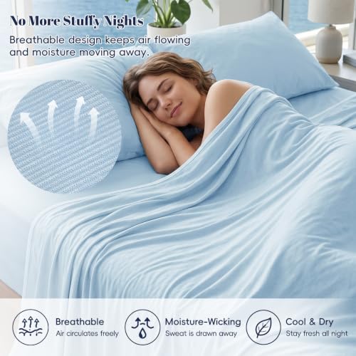 Image of PHF Cooling Blanket Twin Size 60 inchx80 inch, Double-Sided Cooling for Hot Sleepers (Q-Max 0.46+), Lightweight Breathable Summer Blanket, Dorm Room Essential for College, Night Sweats, Sky Blue
