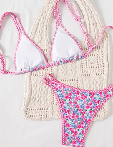 Tainehs Women's Two Piece Bikini Sets Ditsy Floral Triangle Swimsuits Self Tie String Swimwear Cheeky Bathing Suit4