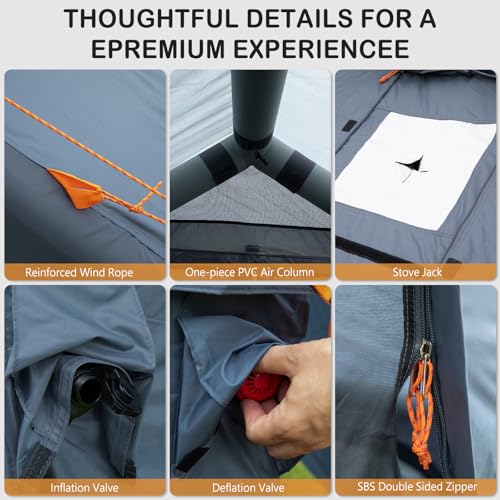 Image of Inflatable Tents for Camping,Easy Blow Up Tent with Hand Pump,4 Seasons Waterproof Air Inflatable Camping Tent House for Family Weekend Camping