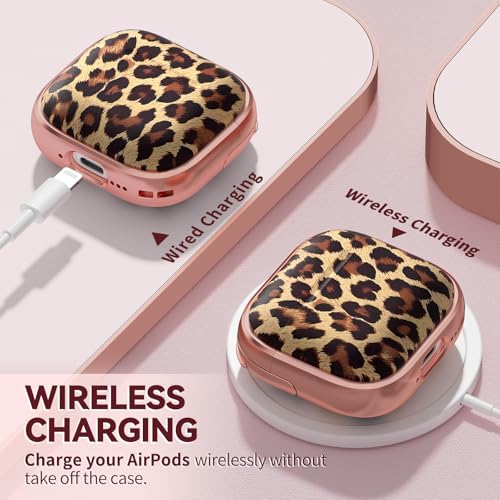 Image of Inesore for AirPods 4 Case Cover 2024 with Lock-Brown+Yellow Cheetah | Two-Piece Design,with Gold Keychain & Cleaning Pen,Support Wireless Charging,Cute Luxury Case for Women Girly