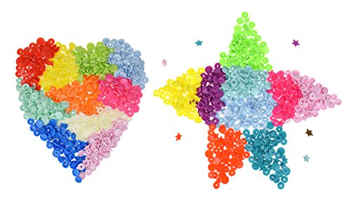 300 Sets Snap Kits, T5 20 Colors Snap Fastener Kit Plastic Resin, Buttons Fastener Set Heart Shape And Five-Pointed Star For Clothing Diapers Bibs Rain Coat Crafting #TOP1