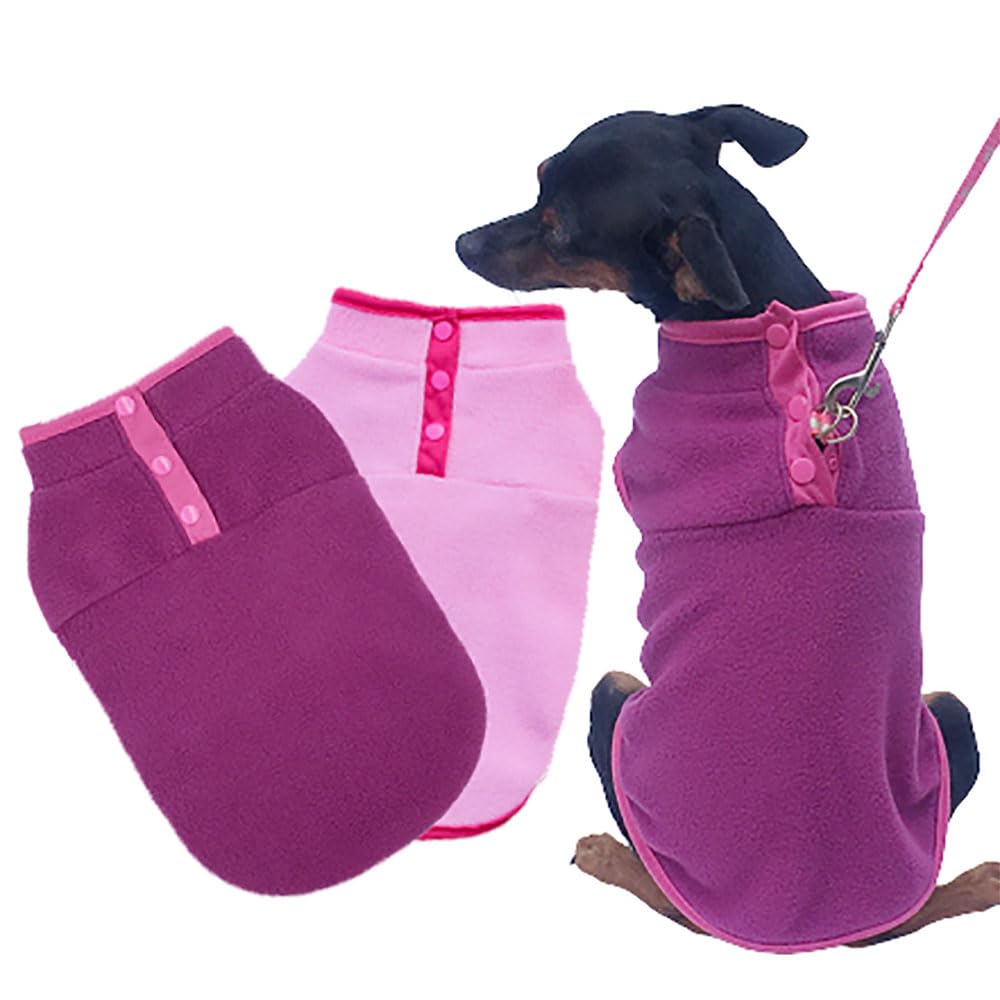 Pack of 2 Dog Sports Vest Dog Jacket Dog Coat with Leash Hole - Fleece Vest Dog Pullover - Warm Dog Jacket - Dog Clothes for Small Dogs Boy or Girl (X-Small, Soild Pink Pur)