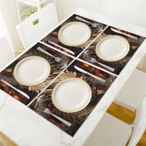 Sets de table lavables dragon doré rouge anti-tache toile - 6