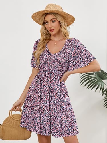 Image of UEAL Womens Cute Floral Smocked V Neck Flutter Sleeve Sundress with Pockets Casual Spring Summer Dresses for Women 2026