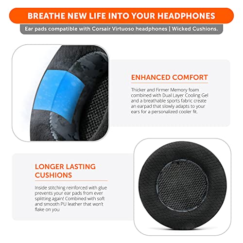 Image of WC Freeze Virtuoso - Hybrid Fabric Cooling Gel Replacement Earpads for Corsair Virtuoso Gaming Headset, Made by Wicked Cushions, Improved Durability, Thickness and Sound Isolation | (Black Camo)