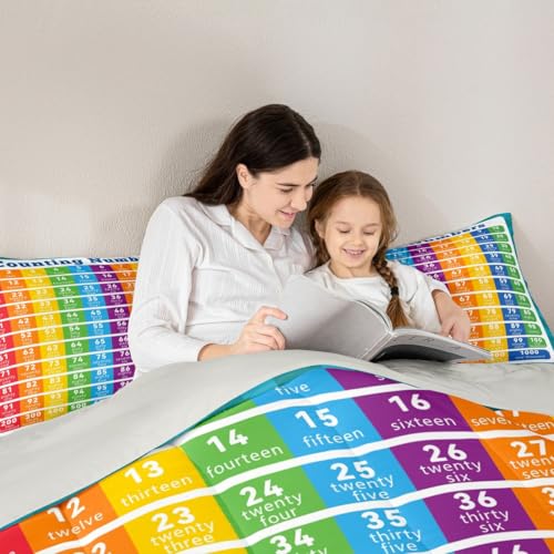 Image of Feelyou Kids Educational Bedding Set Twin Size, Counting Numbers Duvet Insert Math Learning Comforter Set Boys Girls Preschool Teens Bedroom Decor 2Pcs