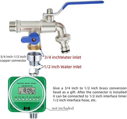 Miniatura 4 de Grifo de latón doble de 1/2 pulgada, a prueba de óxido y heladas, 2 conectores de manguera gratuitos, para jardín y lavadora. Grifo multifunción