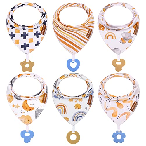 Image of vuminbox Baby Bandana Drool Bibs 6-Pack and Teething Toys 6-Pack Made with 100% Organic Cotton, Absorbent and Soft Unisex (Yellow)