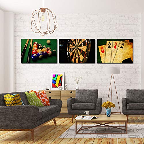 Nachic Wall - Vintage Wall Art For Living Room Retro Poker Darts Billiards Pictures Wall Art Print Leisure Sport Painting For Game Room Man Cave Wall Decoration Gallery Canvas Wrapped Ready To Hang #TOP4
