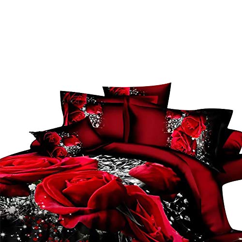 qouteltyd 3D Oil Painting red Rose Bedding Set Queen King Size Comforter Bag Duvet Cover Set (Size : US King 3pcs Duvet Cover 230x260cm)