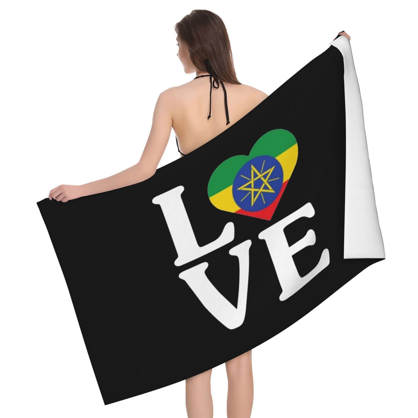Lsjuee I Love Ethiopia Microfiber Bath Towel Absorb Water Quick Dry Bath Towel, for Beach, Swimming Pool, Camping