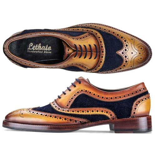 Image of Lethato Wingtip Brogue Oxford Handcrafted Men's Genuine Leather Lace up Dress Shoes