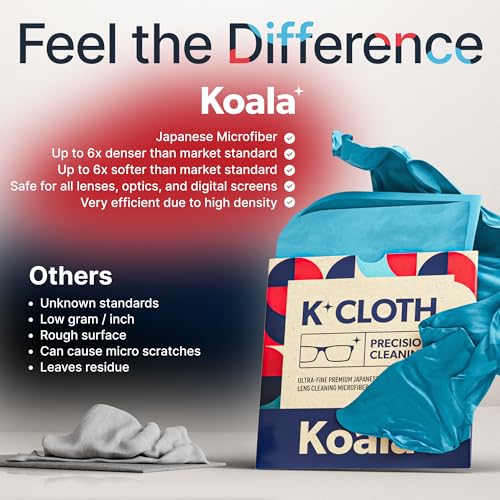 Image of Koala Lens Cleaning Cloth | Japanese Microfiber | Glasses Cleaning Cloths | Eyeglass Lens Cleaner | Eyeglasses, Camera Lens, VR /AR Headset, and Screen Cleaning | Blue & Purple (Pack of 3)