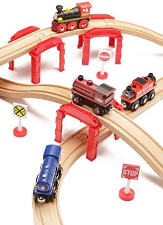 Multi Level Support Risers 6-Pack - Red Risers for Wooden Toy Train Set Creates 3 Levels of Tracks. Durable Hard Plastic Replacement Compatible with Major Brands
