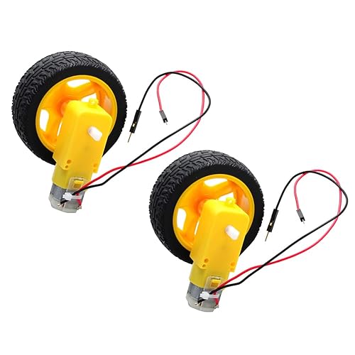 DIYmall Motor TT con conductores DC 3-6V Motor caja de cambios 148 200RPM rueda de neumático para Arduino Smart Car 2Pin Cable conector macho (2, 2