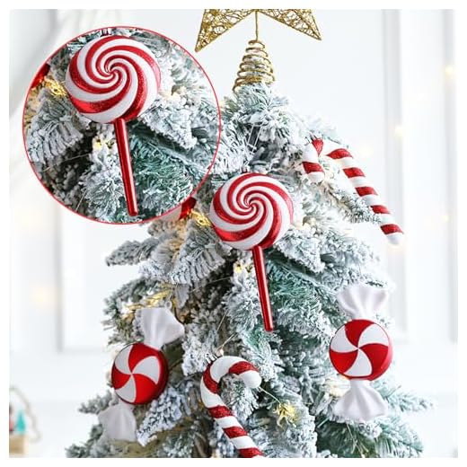 Christmas Lollipop Ornaments Glitter Hanging Lollipop Ornaments, 7.5inch Red White Lollipop,Threaded Shaped Lollipop for Xmas Tree Holiday Party Home Decor