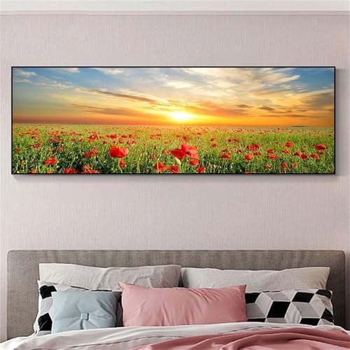 Diamond painting complet 5D fleur coucher de soleil toile strass 30x90cm