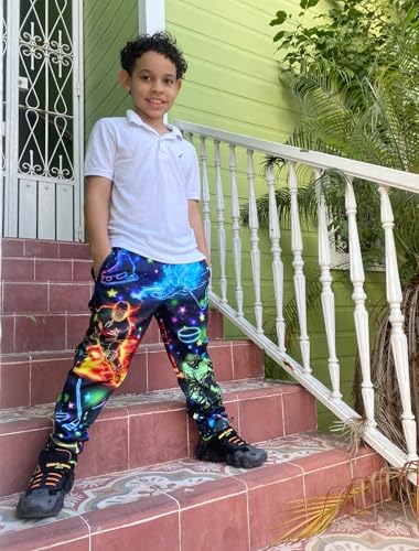 Kids Boy Pants Neon Ice Hockey Game Printed Jogger Sweatpants Casual Sport Trousers Size 6 7
