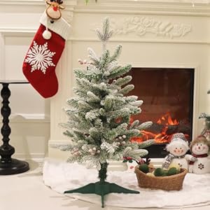 Small Christmas Tree 4FT Artificial Mini Flocked Christmas Tree with Red Berry PVCPE Mixed Tips