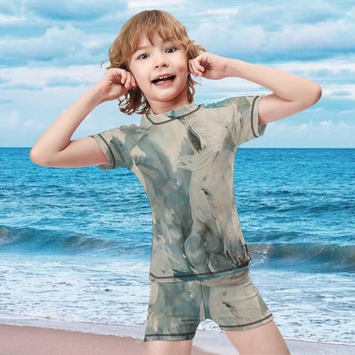White Horses and Horseshoe PrintChildren's Casual Swimsuit Set - Simple and Versatile6-7Y（110cm）3