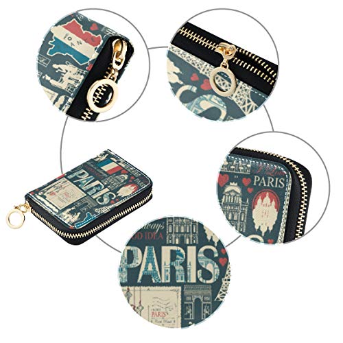 MOYYO RFID Credit Card Holder Case France Paris Theme Leather Printed Zipper Card Case Wallet for Women Girls3