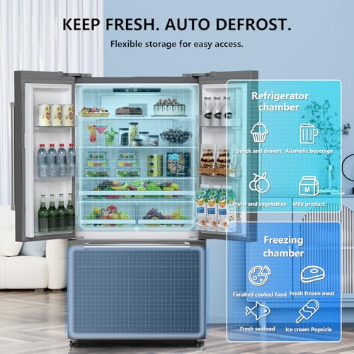 Image of Antarctic Star 2 French Door Refrigerator, Auto Ice & Water Filter, VCM Stainless, Multi-Air, Fast Cooling, Inverter, LED Alarm, Energy Star, 20.3 Cu Ft, Grey
