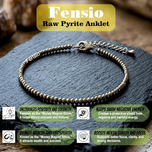 Image of Fensio Certified Raw Pyrite Anklet | Money Magnet Stone for Wealth, Protection & Positive Energy | Healing Crystal Spiritual Jewellery | Comfortable & Adjustable Fit | Best Gift Item for Women & Girls