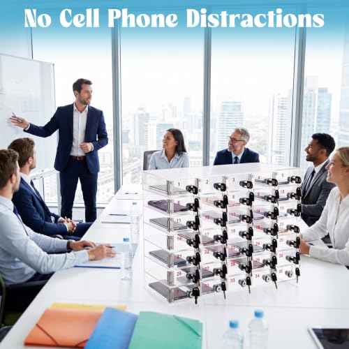Image of Layhit Clear 35 Slots Cell Phone Locker Box for Classroom Clear Acrylic Cell Phone Storage Cabinet Bin with Door Locks for Classroom School Students Office Factory Employees
