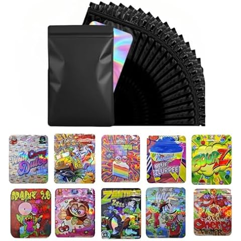 100pcs 3.5g Mylar Bags, 10 Special Cartoon Pattern, 5 x 4 Inch Resealable Candy Bags, Gummies Bags, Storage Baggies Cover
